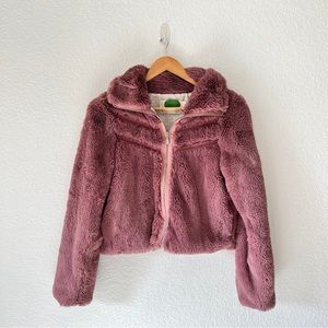 Anthropology Chevron Faux Fur Coat Size XS Y2K